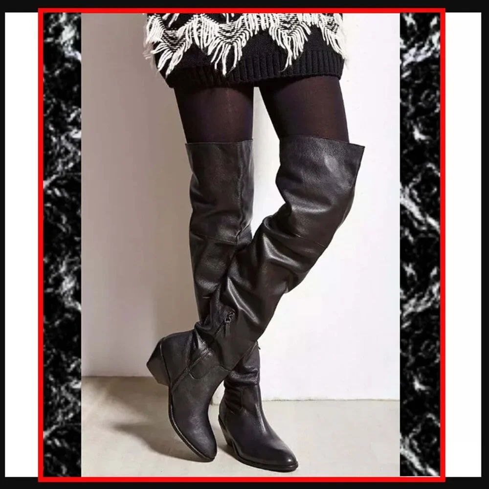 NEW size 8-8.5 Ecote Fiona Over The Knee Black Leather boots